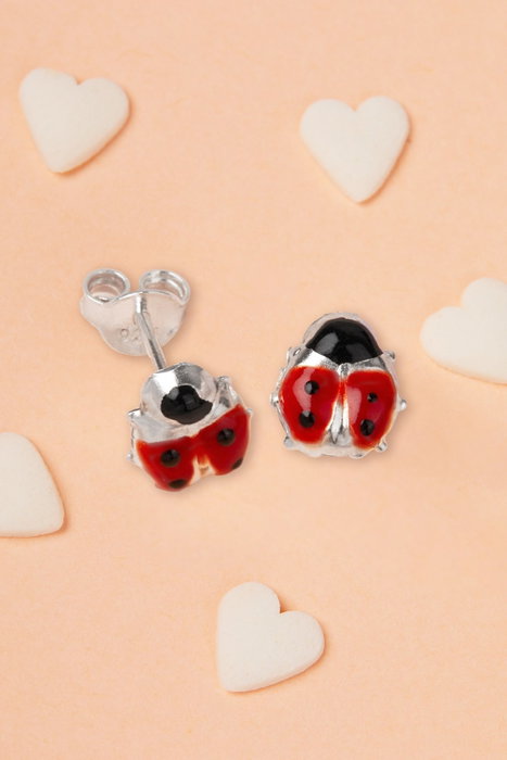 Heliophilia Silver Pendientes de Plata de Ley 925 en Rojo, Plata y Negro
